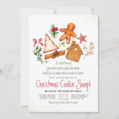 ジンジャーブレッドクッキー赤い格子状クリスマスクッキースワップ 招待状 (正面)