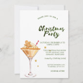 ジンジャーブレッドクッキー飲み物スターグリーンクリスマス 招待状 (正面)