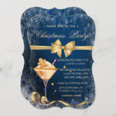 ジンジャーブレッドクッキー飲み物ボウブルークリスマス 招待状 (正面/裏面)