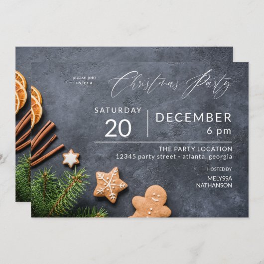 ジンジャーブレッドクッキー&オレンジクリスマスパーティー 招待状 (正面/裏面)