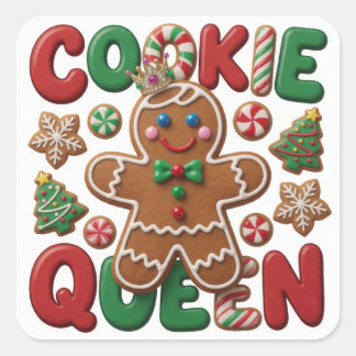 ジンジャーブレッドクッキー・クイーンのクリスマスの喜び スクエアシール
