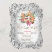 ジンジャーブレッドクッキー、灰色の雪の結晶クリスマス 招待状 (正面/裏面)
