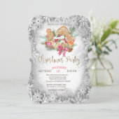 ジンジャーブレッドクッキー、灰色の雪の結晶クリスマス 招待状 (スタンド正面)