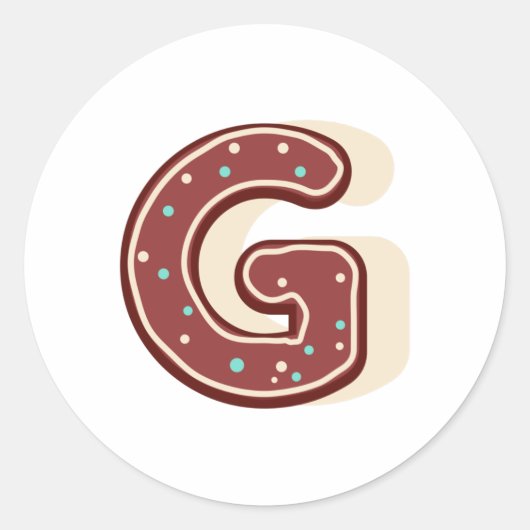 ジンジャーブレッドクリスマスイニシャルモノグラムレターG ラウンドシール (正面)