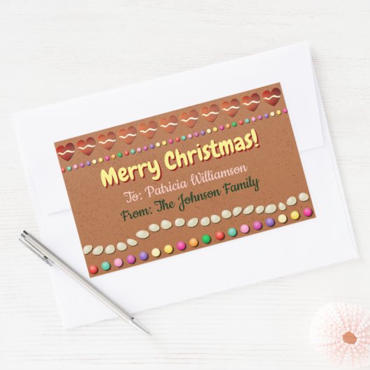 ジンジャーブレッドクリスマスギフトラベル 長方形シール (封筒)