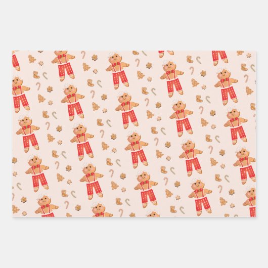 ジンジャーブレッドクリスマスクッキーの男の子と女の子 ラッピングペーパーシート (正面2)