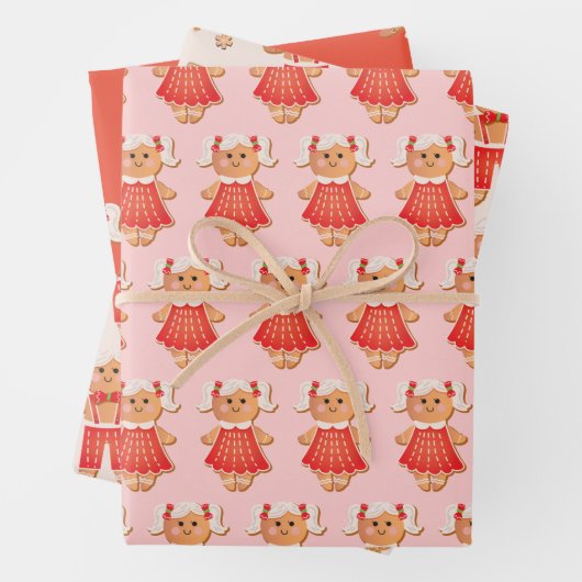 ジンジャーブレッドクリスマスクッキーの男の子と女の子 ラッピングペーパーシート (インサイチュ)