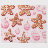 ジンジャーブレッドクリスマスクッキーピンク包み紙 ラッピングペーパー (フラット)