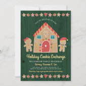 ジンジャーブレッドクリスマスクッキー交換グリーン素朴 招待状 (正面)