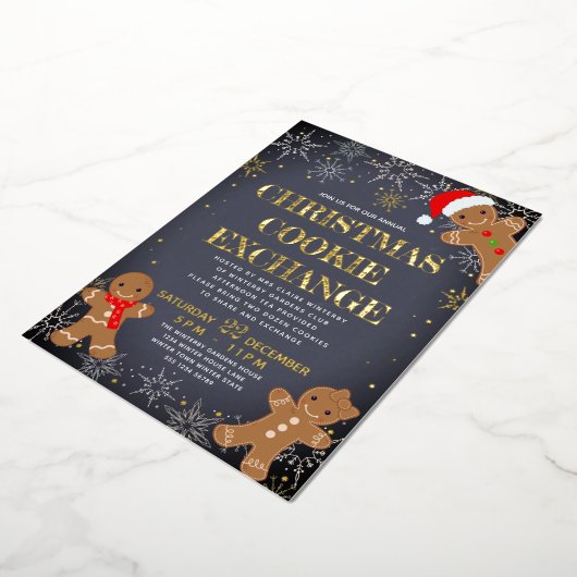 ジンジャーブレッドクリスマスクッキー交換招待状 箔シーズンカード (回転した状態)