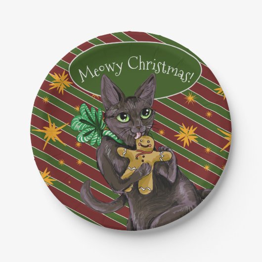ジンジャーブレッドクリスマスクッキー子猫 ペーパープレート (正面)