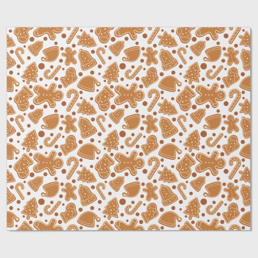 ジンジャーブレッドクリスマスクッキー白シームレスギフト ラッピングペーパー (フラット)