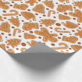 ジンジャーブレッドクリスマスクッキー白シームレスギフト ラッピングペーパー (角)