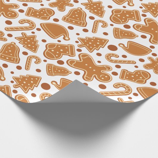 ジンジャーブレッドクリスマスクッキー白シームレスギフト ラッピングペーパー (角)