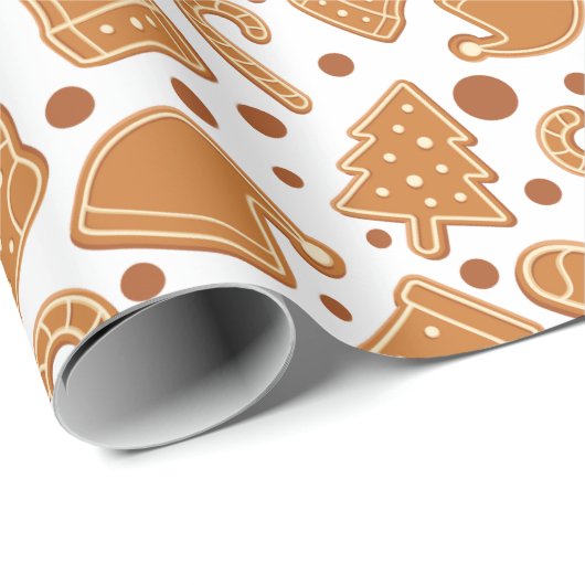 ジンジャーブレッドクリスマスクッキー白シームレスギフト ラッピングペーパー (ロールコーナー)