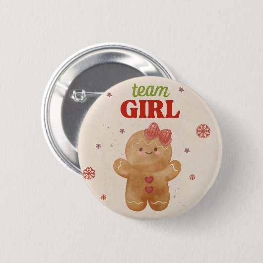 ジンジャーブレッドクリスマスジェンダーがチームの女の子の投票を明らかにする 缶バッジ (正面&裏面)