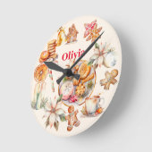 ジンジャーブレッドクリスマスディナーパーティー ラウンド壁時計 (傾斜)