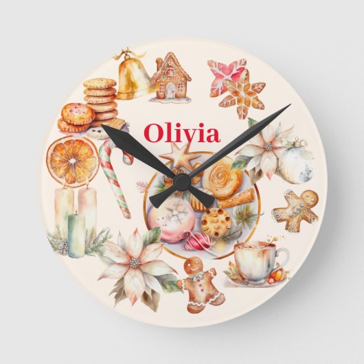 ジンジャーブレッドクリスマスディナーパーティー ラウンド壁時計 (正面)