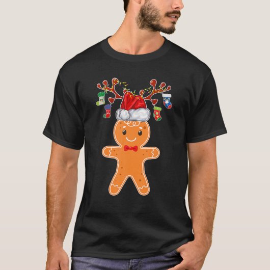 ジンジャーブレッドクリスマスパジャマクリスマスファミリーマッチング Tシャツ (正面)