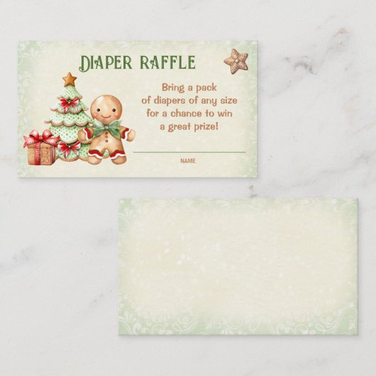 ジンジャーブレッドクリスマスベビーシャワーおむつラッフル エンクロージャーカード (正面/裏面)