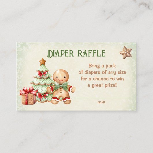 ジンジャーブレッドクリスマスベビーシャワーおむつラッフル エンクロージャーカード (正面)