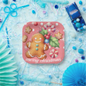 ジンジャーブレッドクリスマスペパーミントブルー名ピンク ペーパープレート (パーティー)