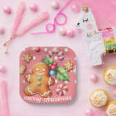 ジンジャーブレッドクリスマスペパーミントブルー名ピンク ペーパープレート (パーティー)