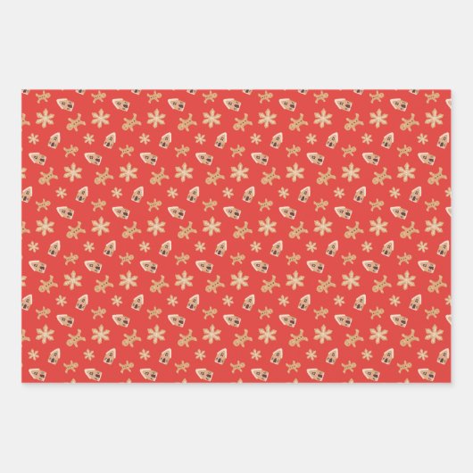 ジンジャーブレッドクリスマス フェスティブ ホリデー クッキー ラッピングペーパーシート (正面)