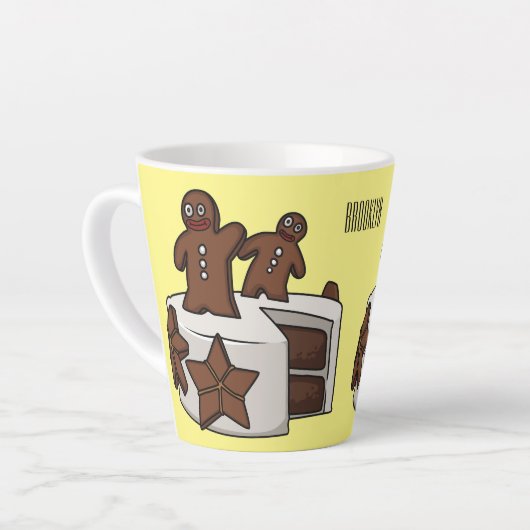 ジンジャーブレッドケーキ漫画イラストレーション カフェラテマグ (左アングル)