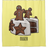 ジンジャーブレッドケーキ漫画イラストレーション シャワーカーテン (正面)