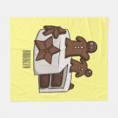 ジンジャーブレッドケーキ漫画イラストレーション フリースブランケット (正面(横))