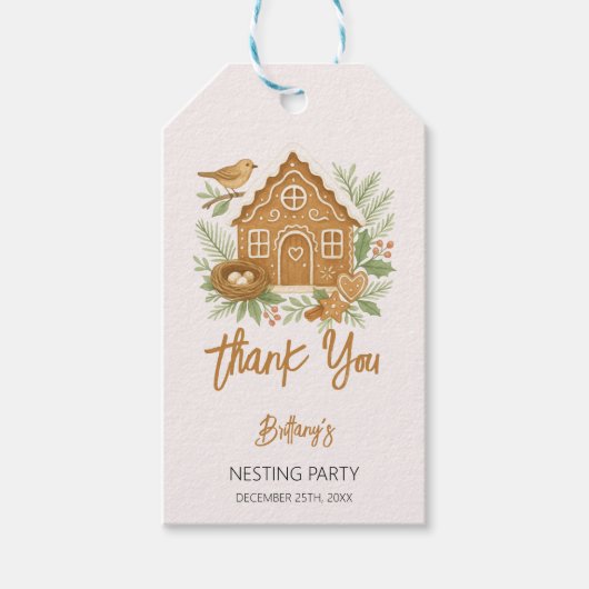 ジンジャーブレッドコテージ冬ネスティングベビーシャワー ギフトタグ (正面)