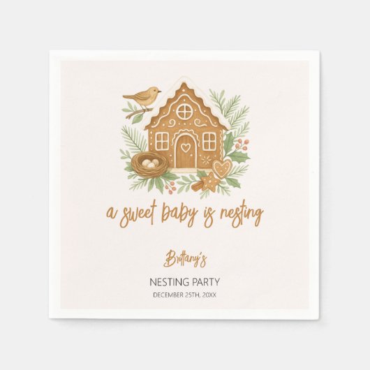 ジンジャーブレッドコテージ冬ネスティングベビーシャワー スタンダードカクテルナプキン (正面)