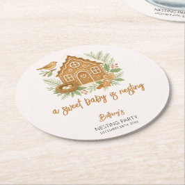 ジンジャーブレッドコテージ冬ネスティングベビーシャワー ラウンドペーパーコースター