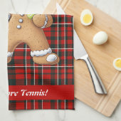 🎾🎄ジンジャーブレッドテニスグランドスラムカスタムテキスト キッチンタオル (四つ折り)