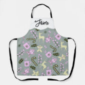 ジンジャーブレッドディアキャンディキーブリーグリーンクリスマス エプロン (正面)