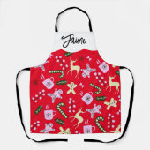 ジンジャーブレッドディアキャンディキーブリーグリーンクリスマス エプロン (正面)