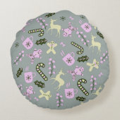 ジンジャーブレッドディアキャンディキーブリーグリーンクリスマス ラウンドクッション (裏面)