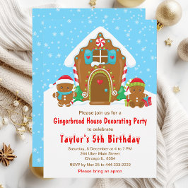 ジンジャーブレッドデコレーション誕生日パーティー 青と赤 招待状