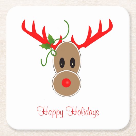 ジンジャーブレッドトナカイのコースター スクエアペーパーコースター (正面)