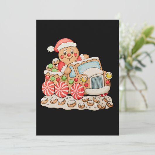 ジンジャーブレッドトラックおもしろいクリスマスベーキングファミリー シーズンカード (スタンド正面)