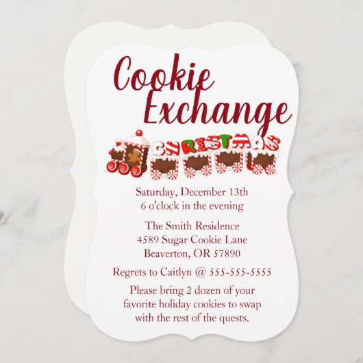 ジンジャーブレッドトレインクッキーエクスチェンジホリデー招待状 招待状 (正面/裏面)