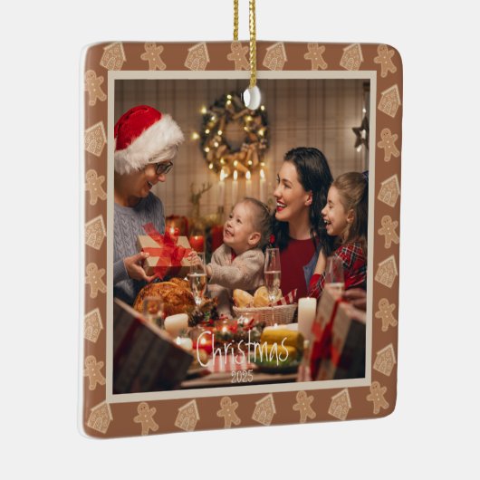 ジンジャーブレッドニュートラルクリスマスフォトカスタム セラミックオーナメント (右)