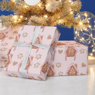 ジンジャーブレッドハウスとクリスマスクッキー ラッピングペーパー