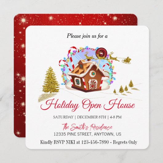 ジンジャーブレッドハウスとゴールドサンタクロースのホリデーシーズン シーズンカード (正面/裏面)