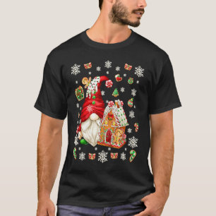 ジンジャーブレッドハウスと雪の結晶のサンタのノーム Tシャツ