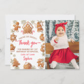 ジンジャーブレッドハウスのクッキー装飾誕生日写真 サンキューカード (正面)