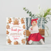 ジンジャーブレッドハウスのクッキー装飾誕生日写真 サンキューカード (スタンド正面)