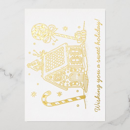 ジンジャーブレッドハウスのクリスマスカード | 1枚の写真 箔シーズンカード (正面)