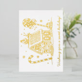 ジンジャーブレッドハウスのクリスマスカード | 1枚の写真 箔シーズンカード (立ち正面)